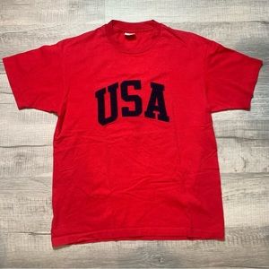 Vintage Single Stitch Red USA Patriotic American Short Sleeve T-Shirt Size XL